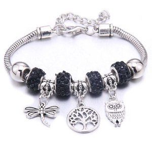 Adjustable Bracelet with cute charm Butterfly Owl Tree of Life Bead Charm